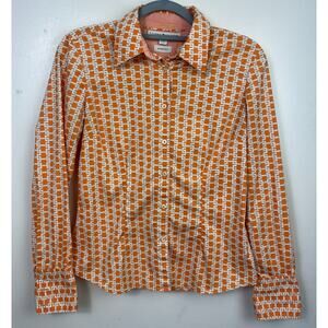 Tommy Hilfiger Orange Geometric Pattern Button Up Top Blouse for Women